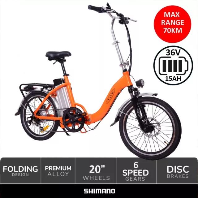 Orange 20" Folding Electric Bike Foldable City ebike Bicycle Shimano 6 Speed