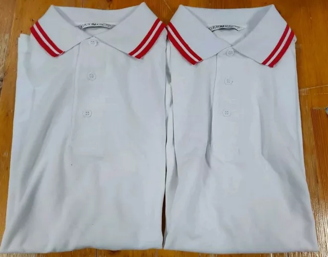 2stk Kustom Kit Classic Fit Tipped Collar Herren Polo Shirt Weiß/Rot Gr.S Neu