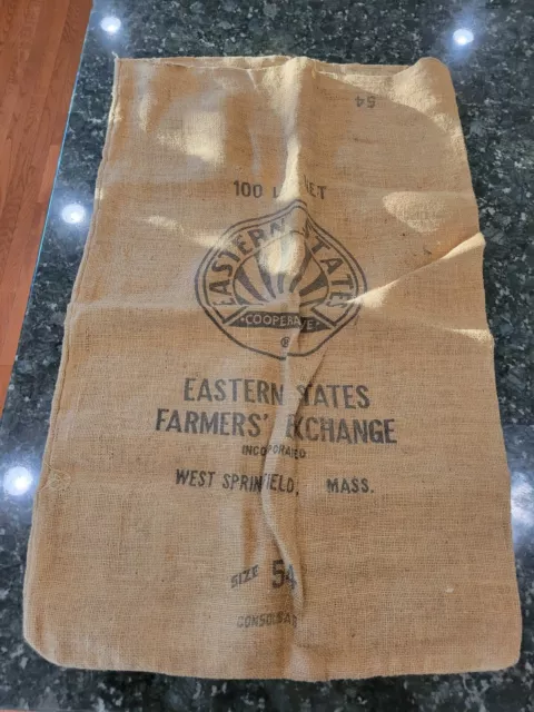 Vintage Eastern States Farmers Exchange Springfield Burlap Feed Seed Bag Sack 54