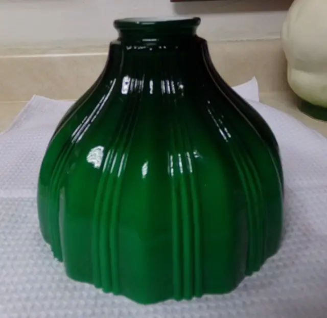 Vtg Green Ribbed Case Glass Lamp Shade