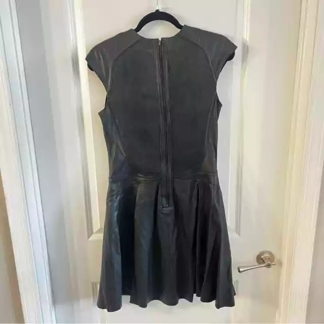 799 NEW  Reiss Scanno Fit and Flare Black Leather Dress