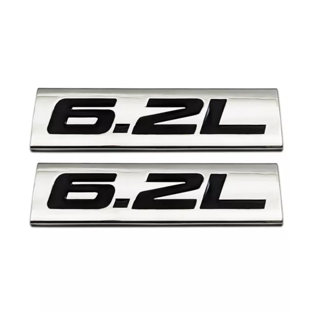 2x Chrome Black Metal Fender Trunk 6.2L Emblem V6 V8 Engine Logo 3D Badge Decal
