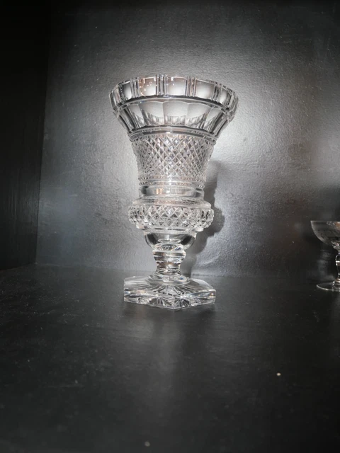Grande Coupe à Pied En Cristal Taillé 2 Tons - Style Navette - Val Saint Lambert / Saint Louis - Avec Petit Choc