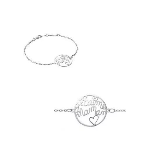 BRACELET ROND Ajouré Je T ' AIME MAMAN + Coeur en ARGENT MASSIF NEUF