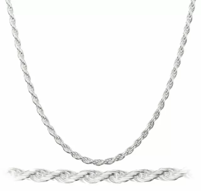 2MM Solid 925 Sterling Silver Italian DIAMOND CUT ROPE CHAIN Necklace Italy