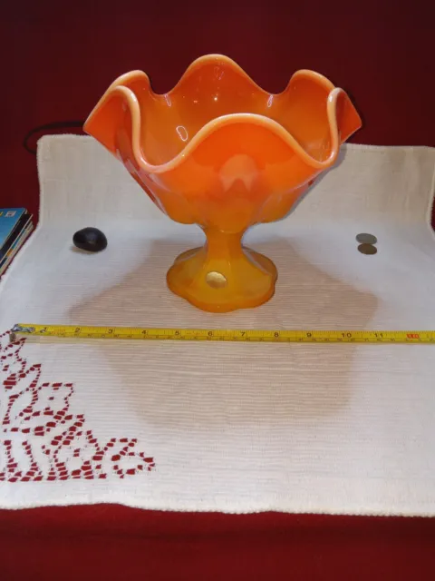 LE Smith Swung Slag Glass Bittersweet Orange Compote Footed Pedestal Dish -Vase-