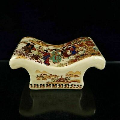 Old Chinese powder color porcelain beauty pattern pillow statue