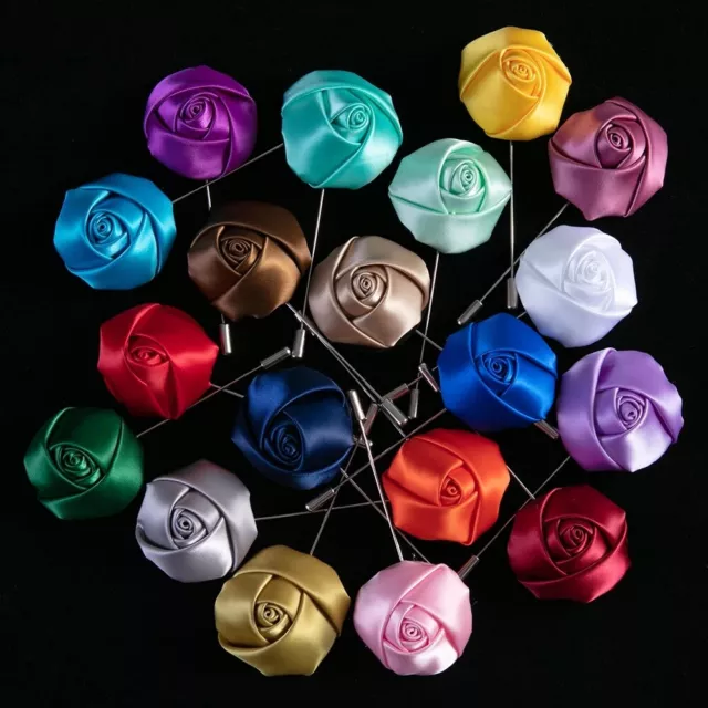 Silk Rose Flower Corsage Boutonniere Stick Lapel Buttonhole Grooms Wedding Gift