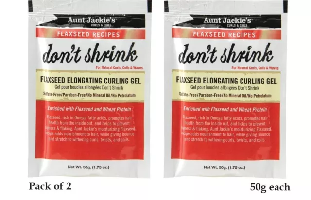 2X Aunt Jackie's Linaza No Encogimiento Alargador Rizado Gel 49.7ml/50g Cada