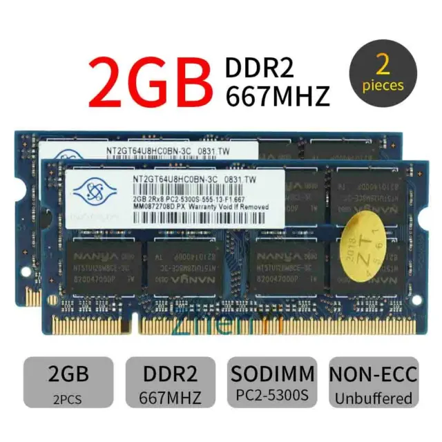 4GB 2x 2GB 1G DDR2 667MHz PC2-5300S 200Pin SODIMM Laptop Memory RAM NANYA LOT BT