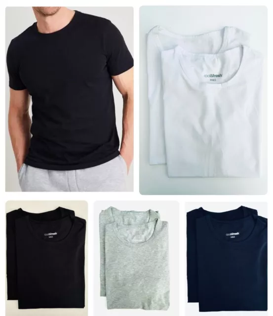 Men's MARKS 2 Pack T Shirts Cooling Fresh Black White Grey Stretch Cotton Summer