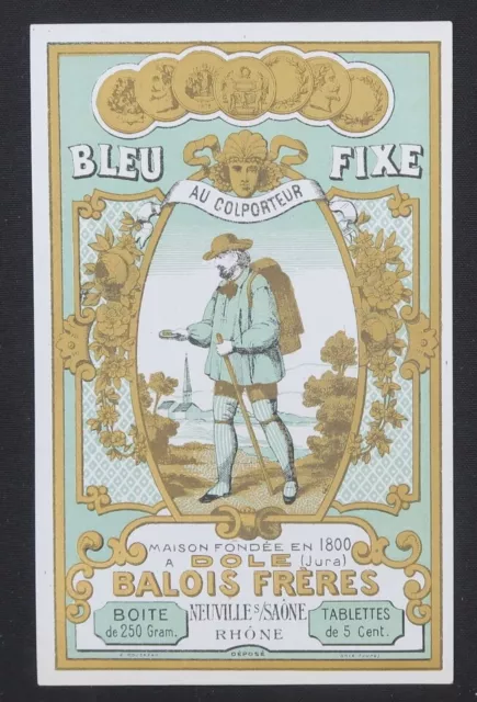 Ancienne étiquette BLEU AU COLPORTEUR BALOIS Jura azurage french label