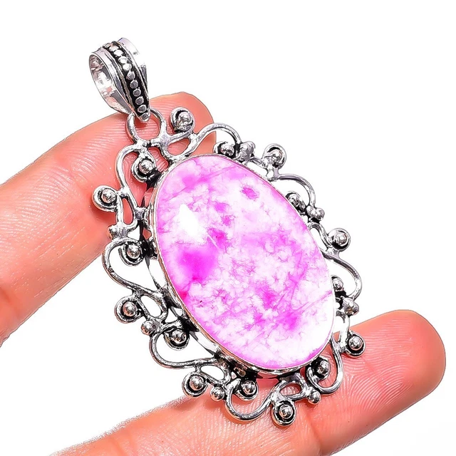 Gift For Women Pendant Ethnic 925 Silver Natural Pink Spider Web Agate Gemstone