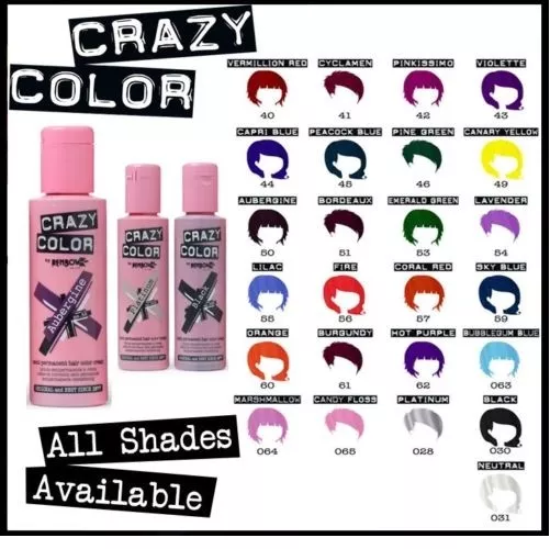 2 X Crazy Colour Semi Permanent Hair Dye 100ml All Colours