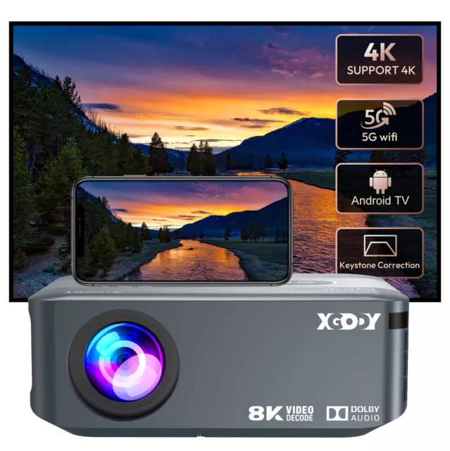 4K UHD Projector Smart 5G WiFi Bluetooth Android Beamer Home Theater Movie Party