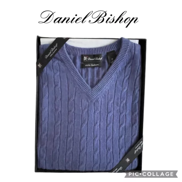 Daniel Bishop 100% Cashmere men v neck blue pullover sweater size XL NWT