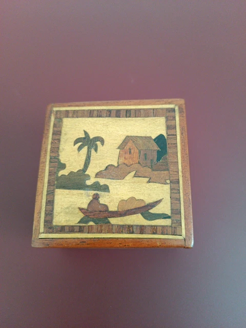 Petite Boîte à Bijoux Ancienne En Bois Marqueterie - Style Oriental Ethnique - Occasion