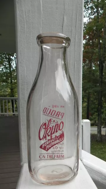Vintage OKINO Dairy Quart Glass Milk Bottle Famous Springfield MO Missouri Dairy