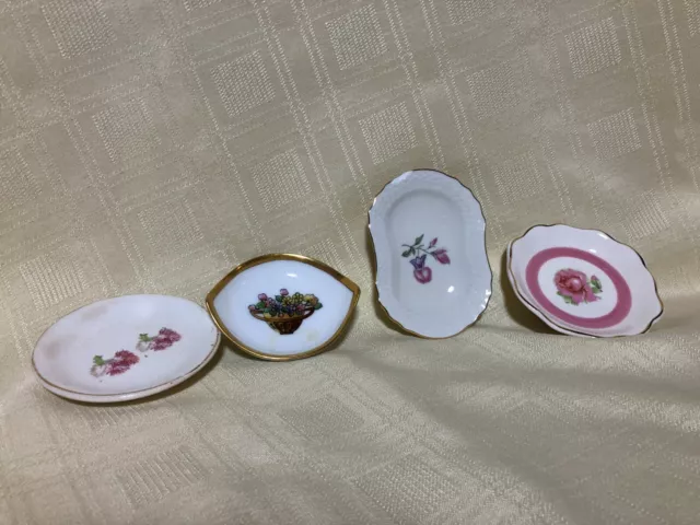 LOT of 4 1900's Porcelain Butter Pats Roses, oval, round, Copenhagen, Bavaria