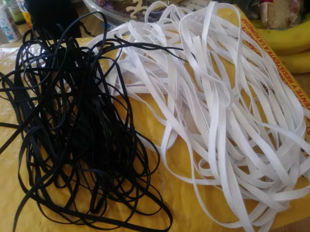 Flat ELASTIC BAND=22 yrds- 11 YARDS of 1/4" WHITE & 11.-1/8" BLACK=~DIY FACEMASK