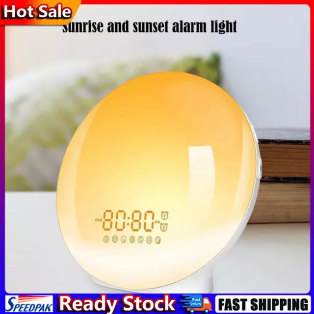 Digital Alarm Clock Sunrise Sunset for Snooze Sleeping 7 Sounds Colorful Lamps H