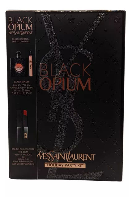 Yves Saint Laurent Black Opium EDP 90ml + 10ml Lipstick Womens Fragrance Set