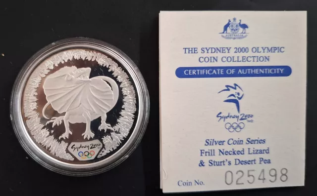 2000 Australia Sydney Olympic Silver ( 99.9% ) $5 Coin Frill-necked Lizard