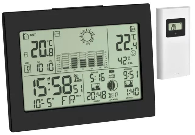 Funk Wetterstation Horizon TFA 35.1155.01 Raumklima Thermometer Funkuhr Alarme