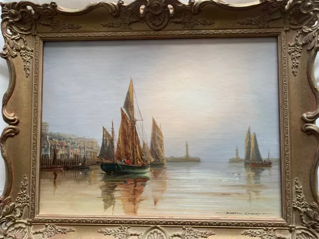 oil painting Of Whitby Harbour By Roderick Lovesey