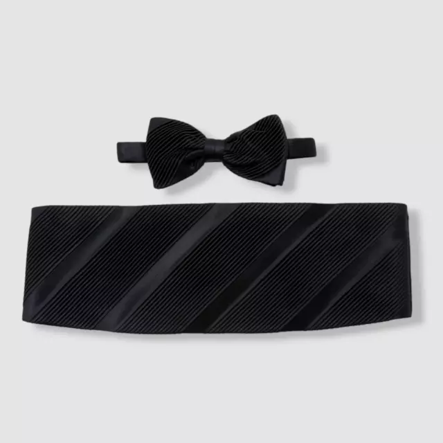 $955 Stefano Ricci Men's Black Pleated Silk Cummerbund Sash Bow-Tie Set Size XXL