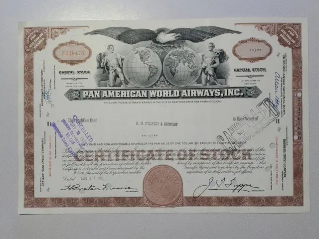 Pan American World Airways Cancelled Stock Certificate
