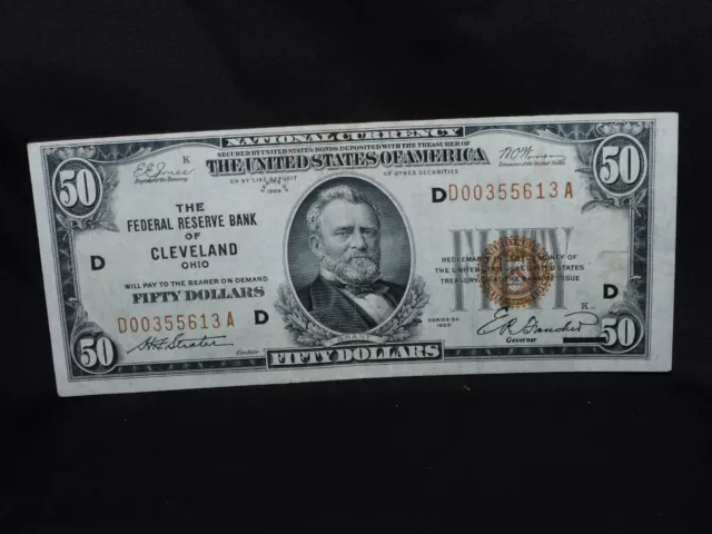 1929 $50 The Federal Reserve Bank Note Of Cleveland Ohio - 100% Original .