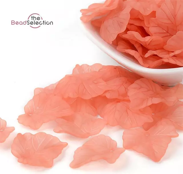 40 FROSTED LUCITE ACRYLIC LEAF BEADS CHARMS BRIGHT ORANGE 24mm x 22mm LUC67