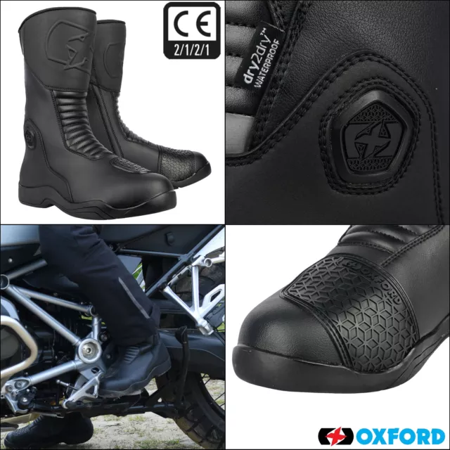 Oxford Tracker 2.0 Leather Motorcycle Boots Waterproof Motorbike Touring Shoes