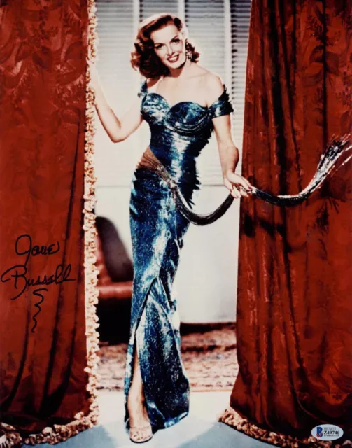 JANE RUSSELL SIGNED 11x14 PHOTO HOLLYWOOD LEGEND ICON SEX SYMBOL BECKETT BAS