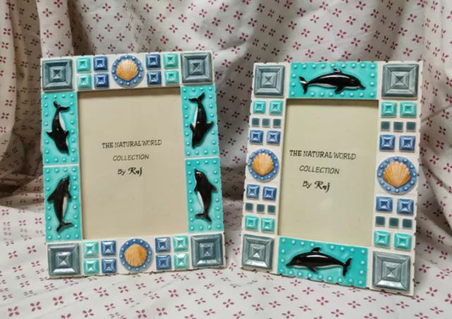 The Natural World By Raj Picture Set of Frames Seashell Dolphins Whales Design