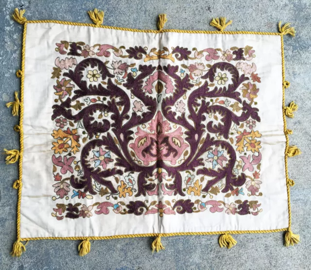 Vintage Antique Pakistan Kashmir Uzbek Pillow Cover Hand Embroidered Tambour