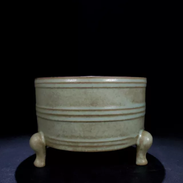 5.7" Old Song dynasty Porcelain ru kiln Spiral pattern Three foot Incense Burner
