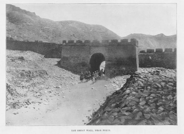 CHINA The Great Wall near Peking Antique Print 1900