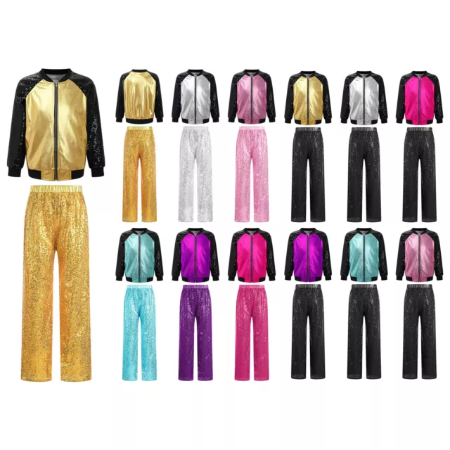 Kids Girls Tracksuits Sparkling Outfit Dance Dancewear Stage Performance Jacket