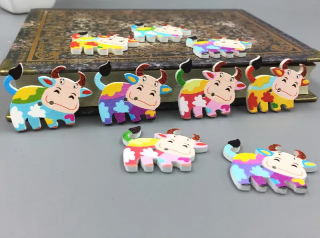 Cartoon Wooden Mix Dairy cow shape buttons sewing scrapbooking Crafts 34mm