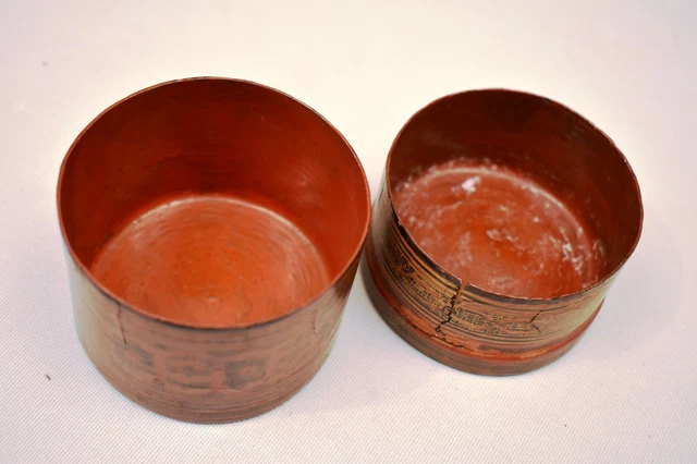 Vintage Lacquerware Box Thanakha Bu Myanmar Storage Container Hand Painted Old"4 8