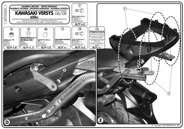 447FZ GIVI STAFFE MONORACK BAULETTO per KAWASAKI VERSYS 650 2006 2007 2008 2009