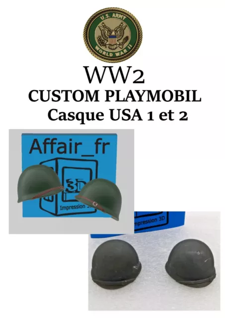 Custom compatible Playmobil WW2 en 3D -  2 casques Américain - USA