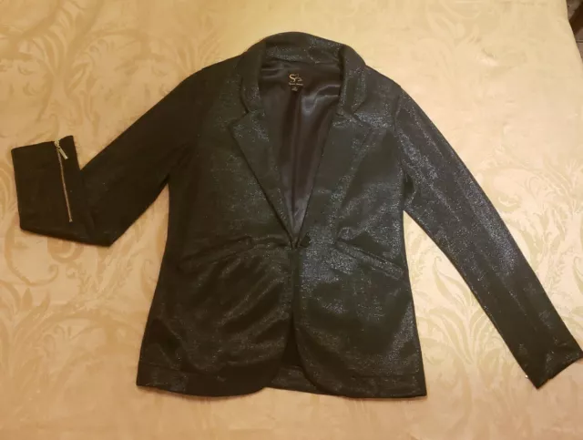 SERENA Williams =black and silver,  shiny women's fancy Blazer Jacket Size XS