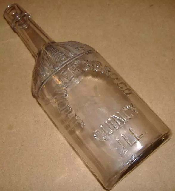 Antique Ornate Embossed J.H Duker & Bro Quincy Illinois Whiskey Liquor Bottle IL