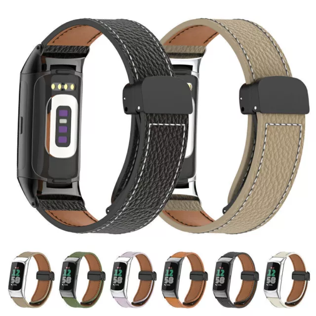 For Fitbit Charge 6 5 Smart Watch Magnetic Leather Wrist Strap Band Replacement