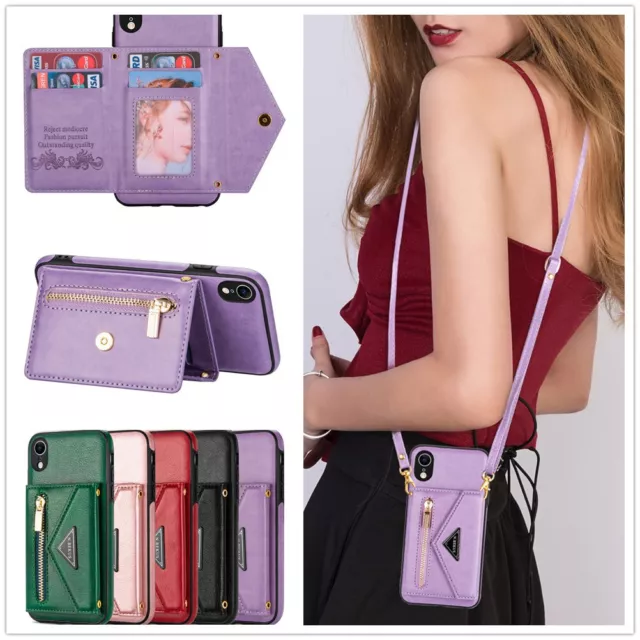 For iPhone Samsung Leather Wallet +Strap Card Bag Stand Fashion Women Phone Case