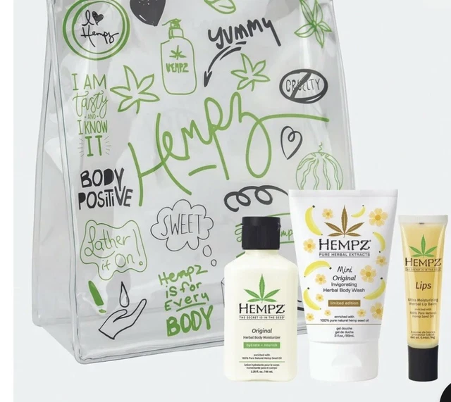 Hempz First Class Favs 3pc Travel Kit Body Wash, Moisturizer, Lip Balm & Zip Bag Hempz First Class Favs 3pc Travel Kit Body Wash, Moisturizer, Lip Balm & Zip Bag