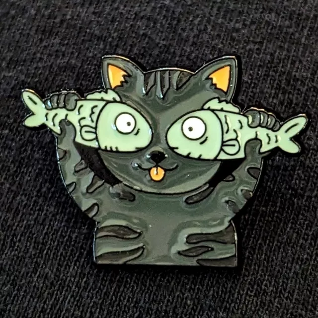 Cute Cartoon Cat With Fish Pin